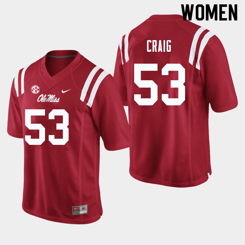 Carter Craig Ole Miss Rebels NCAA Women's Red #53 Stitched Limited College Football Jersey YRF6558ZG